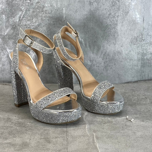 BAR III Women's Silver Bling Ivy Rhinestone Embellished Platform Sandals SZ 5