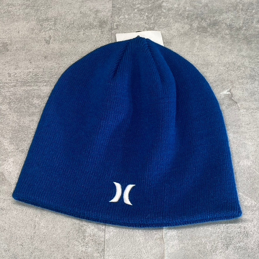 HURLEY Men's Blue Ribbed Icon Embroidered Staple Beanie SZ OS