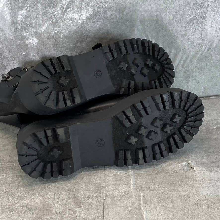 WILD PAIR Women's Black Faux-Leather Arriele Lug-Sole Platform Boots SZ 9.5
