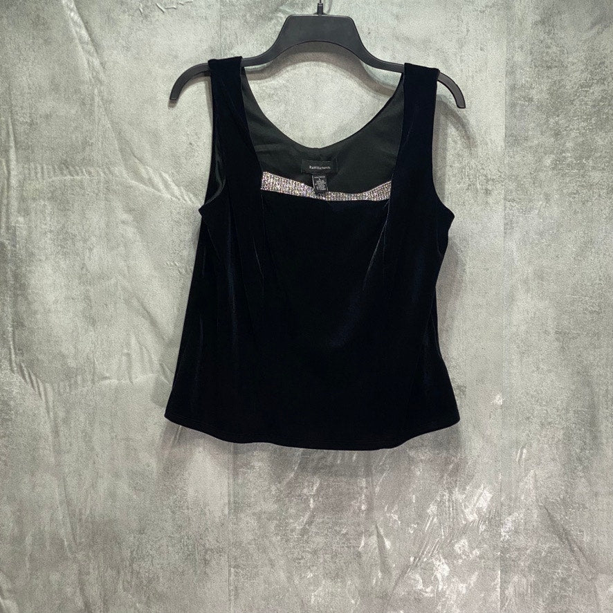 R & M RICHARDS Black Embellished Square Neckline Tank Top SZ L