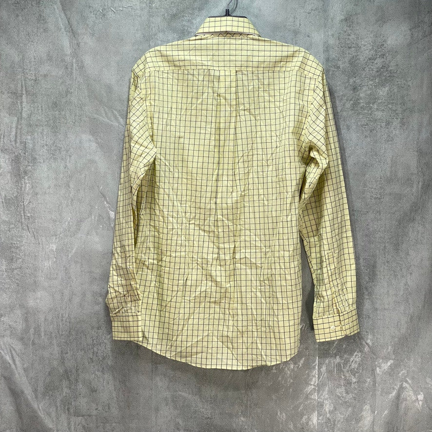 CLUB ROOM Yellow Navy Check Square Button Down Regular Fit Shirt SZ 15 34/35