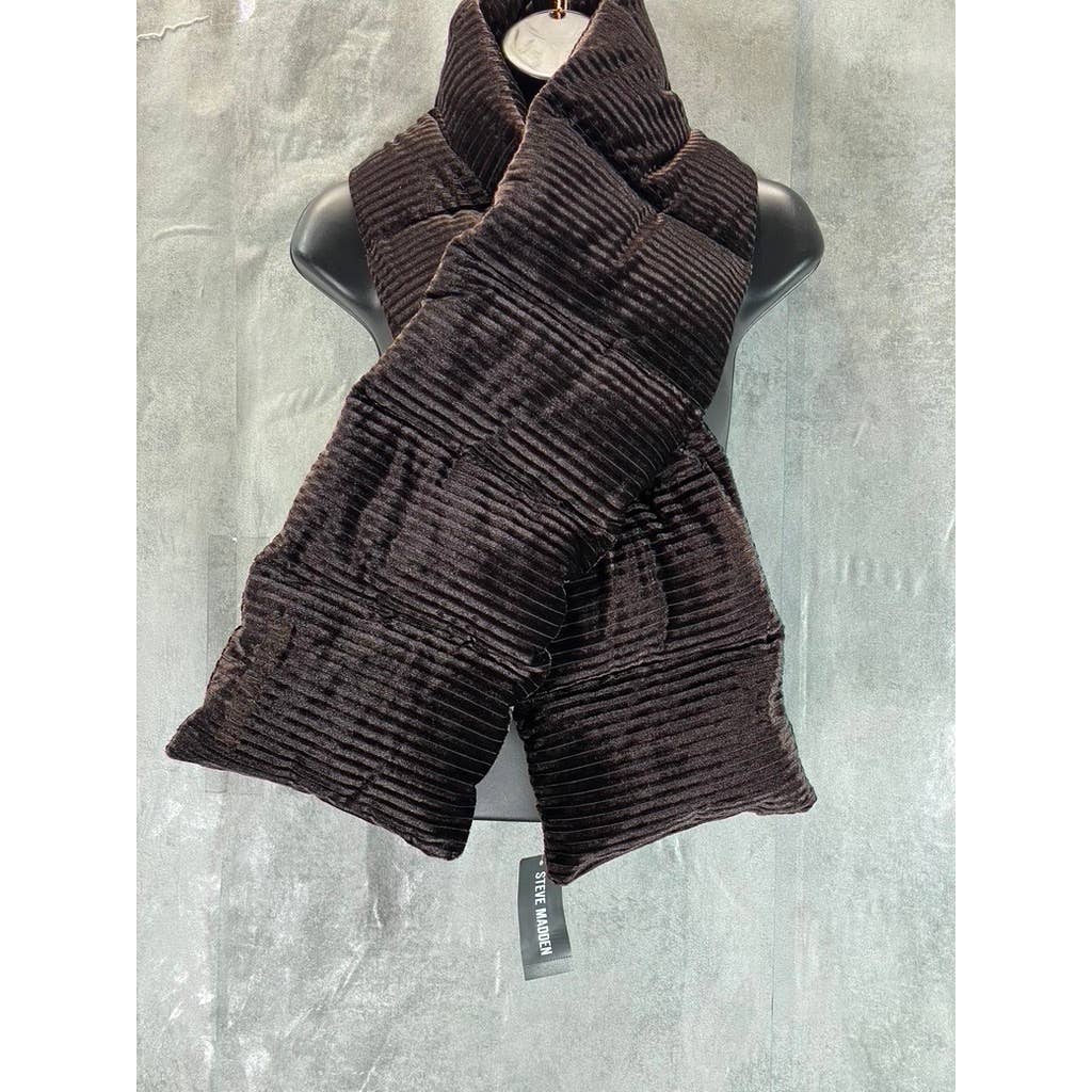 STEVE MADDEN Women's Brown Pull-Through Ribbed Velvet Puffer Scarf SZ OS
