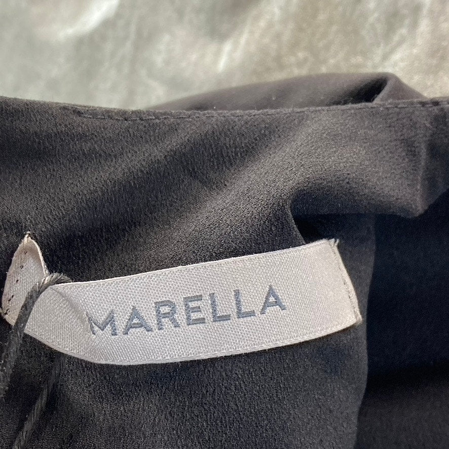 MARELLA Women's Black Iguana Stretch Gathered Front Round-Neck Midi Dress SZ 4