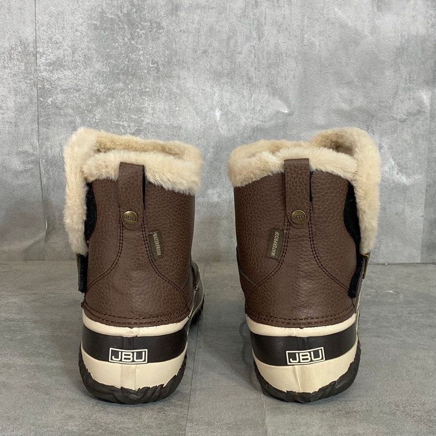 JBU Brown Grizzly Faux Fur Memory Foam Waterproof Pull-on Round-Toe Duck Boots SZ 9