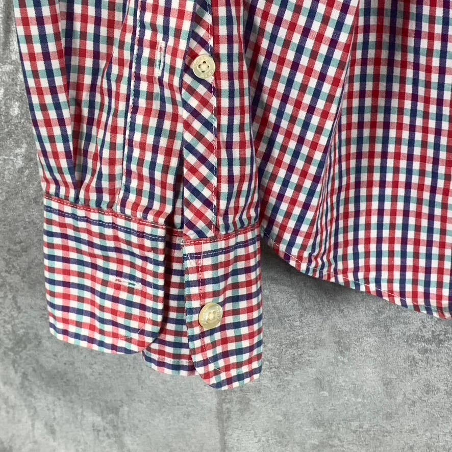 J.CREW Men's Blue/Red Gingham Slim-Fit Lightweight Button-Up Shirt SZ L