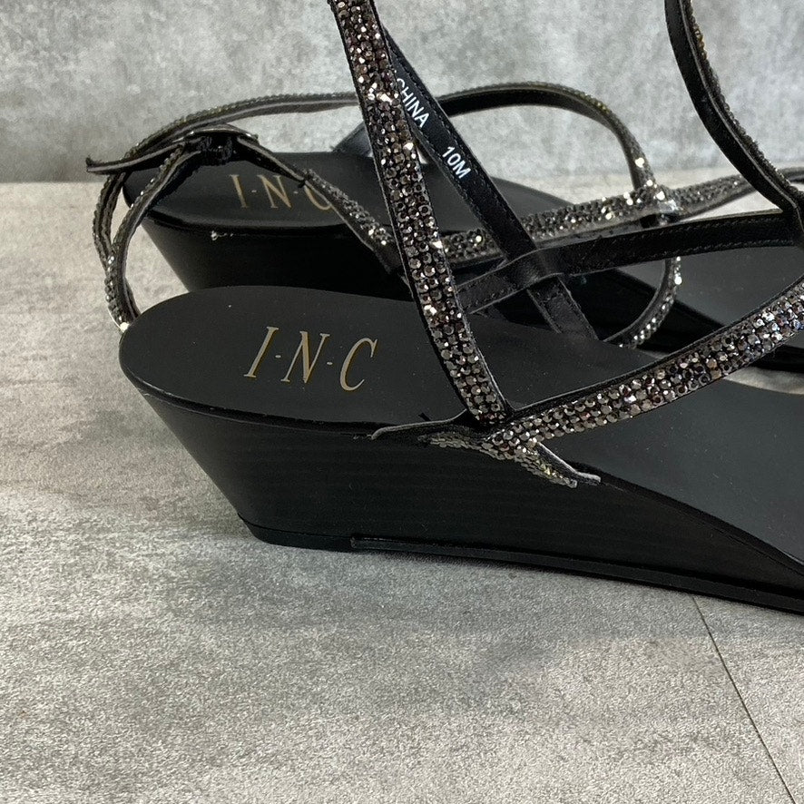 INC INTERNATIONAL CONCEPTS Bling Madge Strappy Almond-Toe Wedge Sandals SZ 10