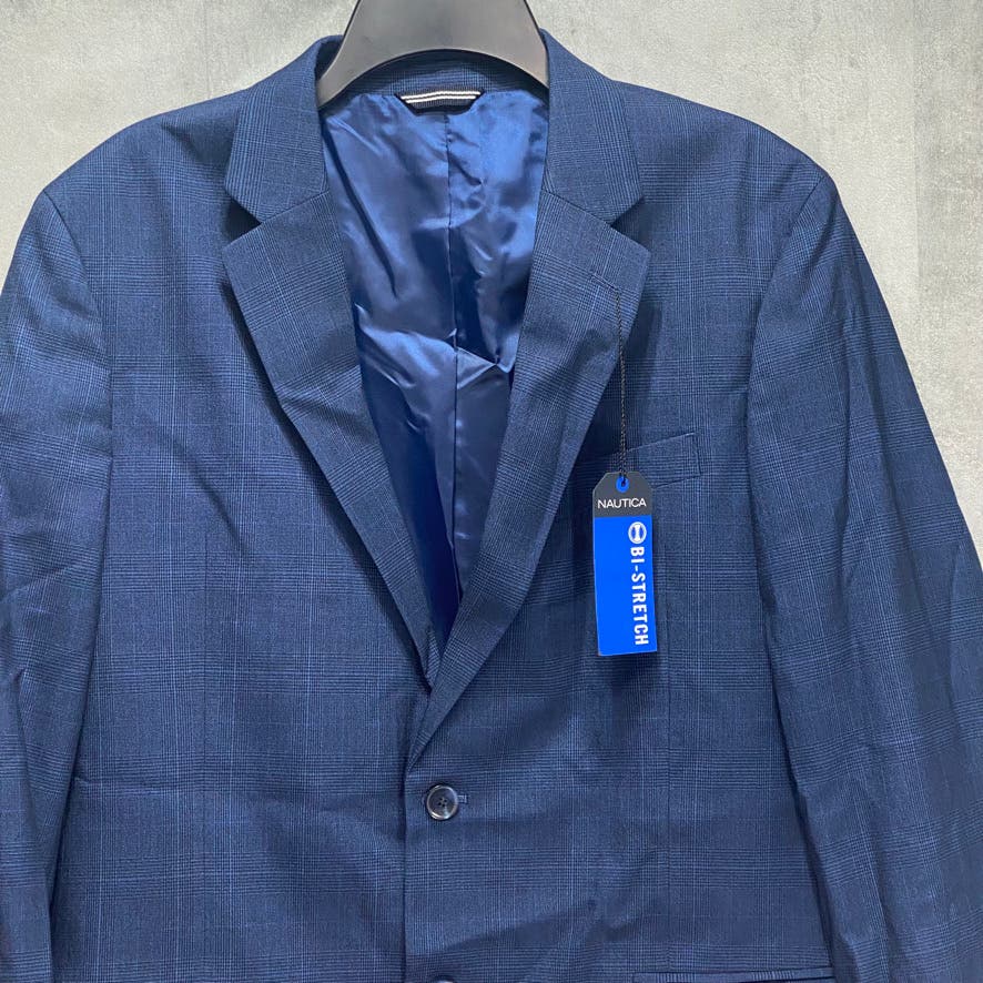 NAUTICA Blue Plaid Modern-Fit Bi-Stretch Two-Button Suit Jacket SZ 42R