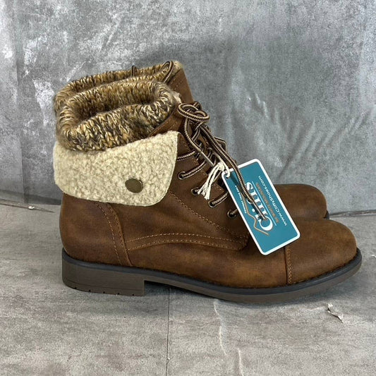 CLIFFS By White Mountain Tobacco Duena Faux-Fur Lace-Up Hiker Boots SZ 6.5