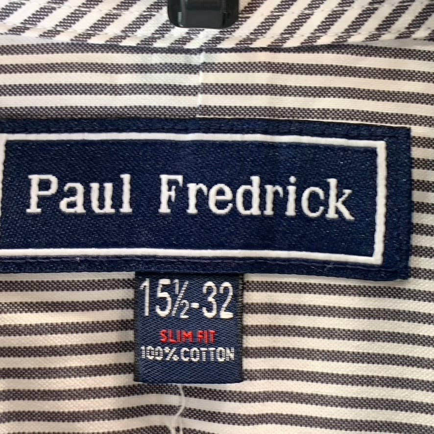 PAUL FREDRICK Men's Blue Pinstripe Button-Up Long-Sleeve Dress Shirt SZ 15.5-32