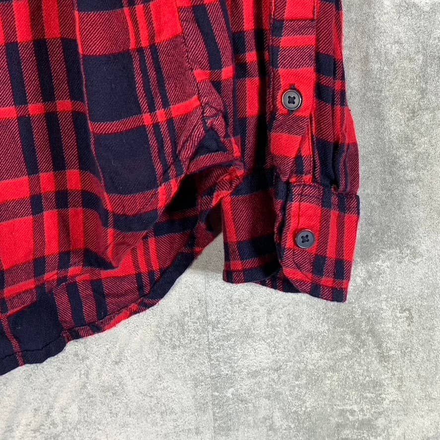 LUCKY BRAND Women's Red-Navy Plaid Classic-Fit Button-Up Shirt SZ S