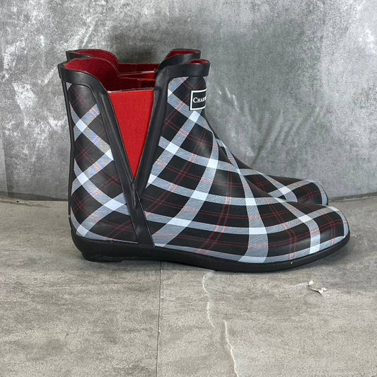 CHARTER CLUB Women's Black/Red Cloudburst Pull-On Rain Boots SZ 8