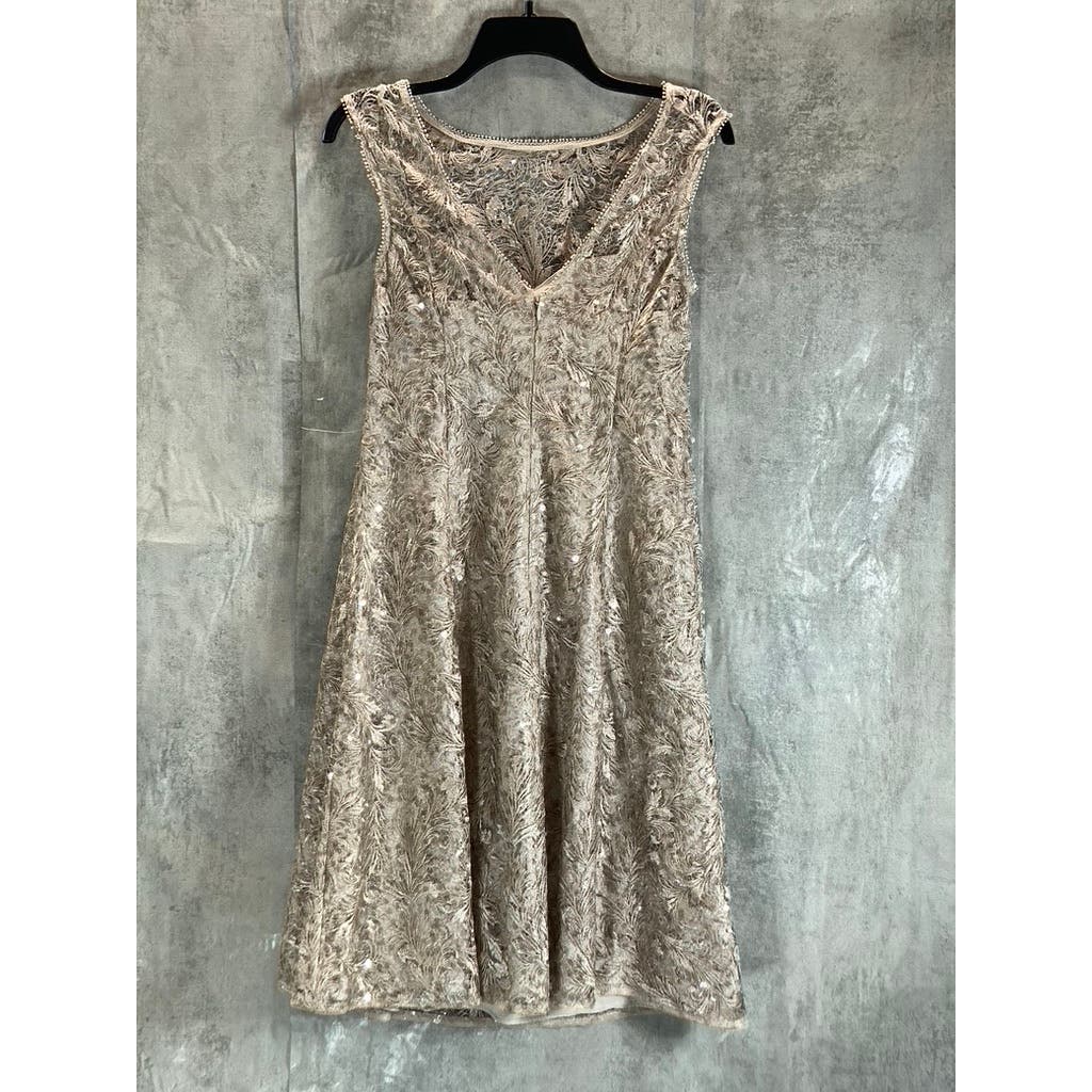 ADRIANNA PAPELL Women's Marble Embroidered Sequin Sleeveless Cocktail Dress