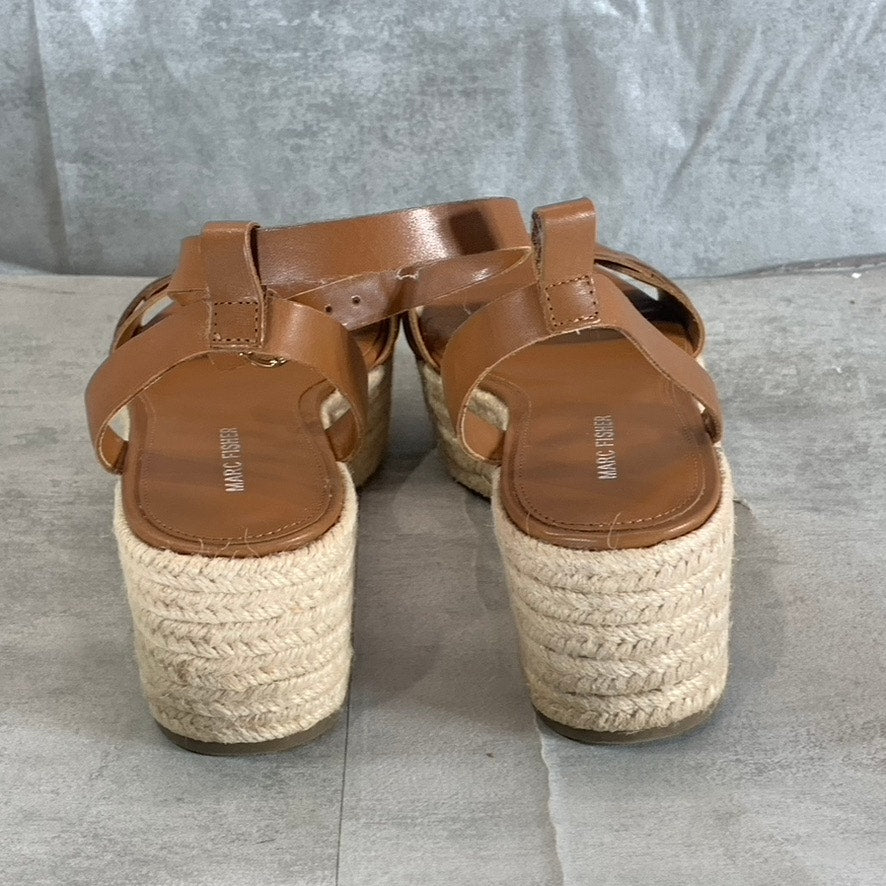 MARC FISHER Women's Medium Brown Leather Jinky Platform Espadrille Sandals SZ 10