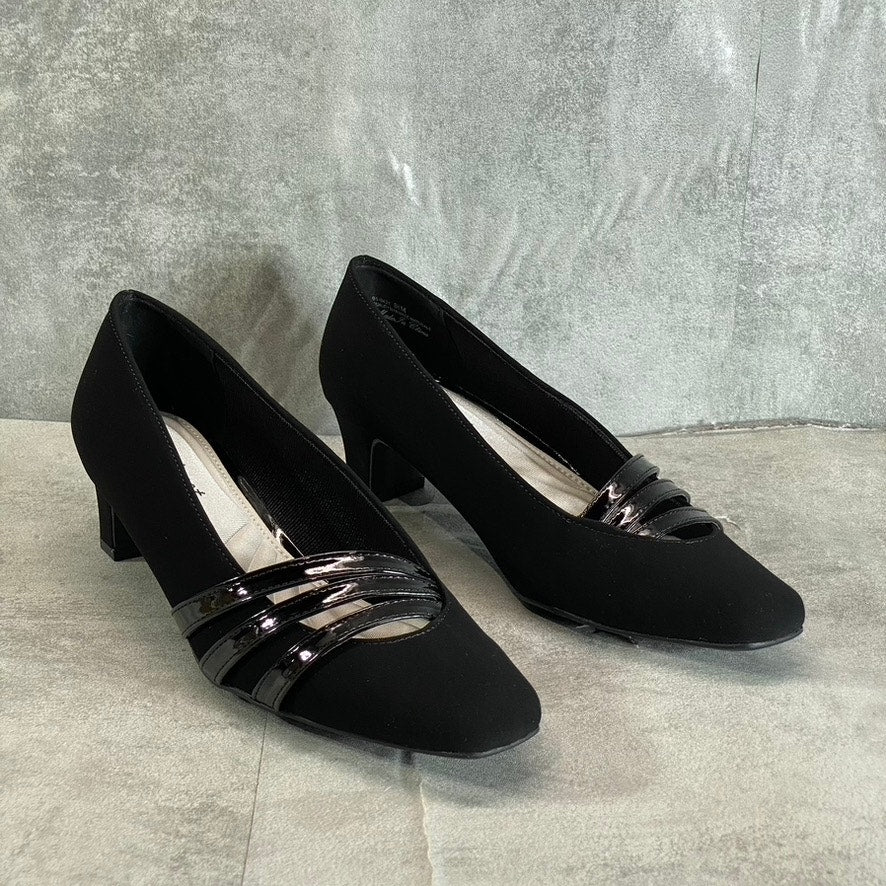 EASY STREET Women's Black Suede Entice Square-Toe Block-Heel Slip-On Pumps SZ8.5