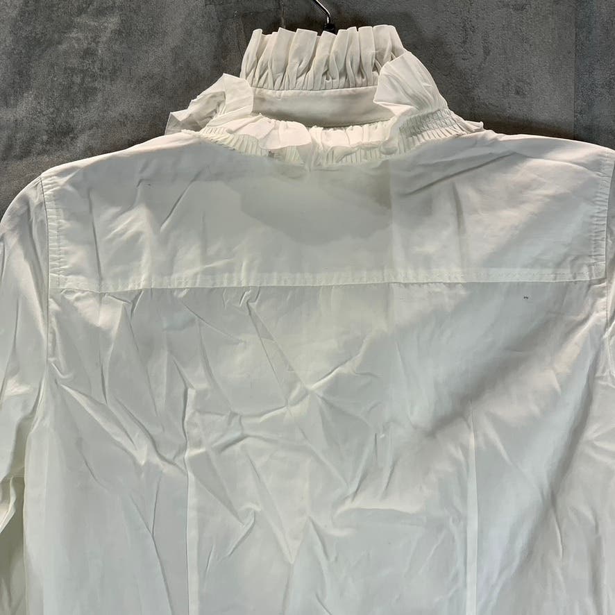 J.CREW Women's White Ruffle Trim Button-Up Long Sleeve Top SZ 0