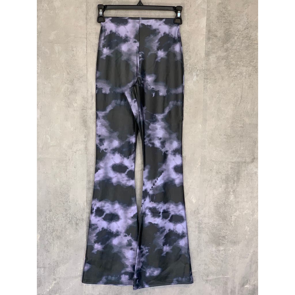 TOPSHOP Petite Black/Purple Tie-Dye Wide Leg Pull-on Pants SZ 2