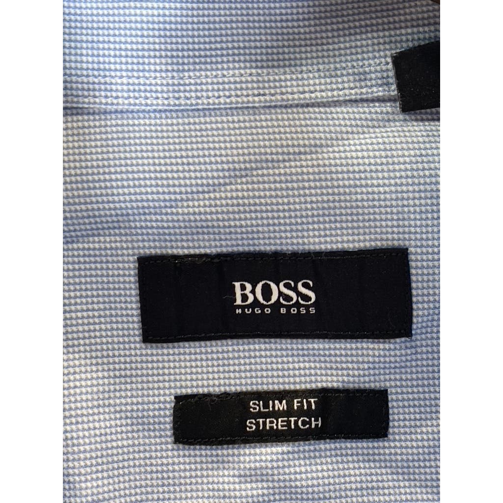 HUGO BOSS Men's Light Blue Dwayne Slim-Fit Stretch Button-Up Dress Shirt SZ 16