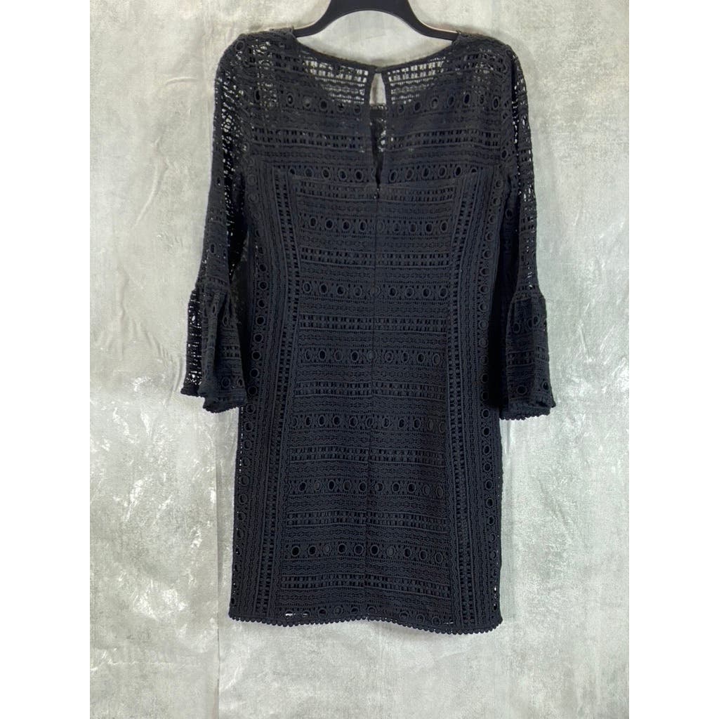 NANETTE LEPORE Women's Black Crochet Flutter-Sleeve Mini Dress SZ 4