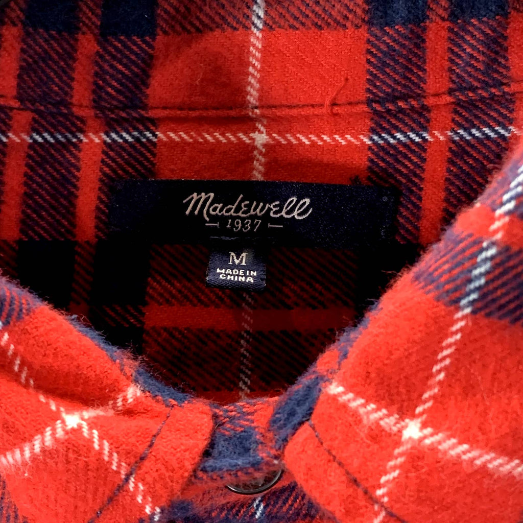 MADEWELL Women's Red Plaid Flannel Button-Up Long Sleeve Shirt SZ M