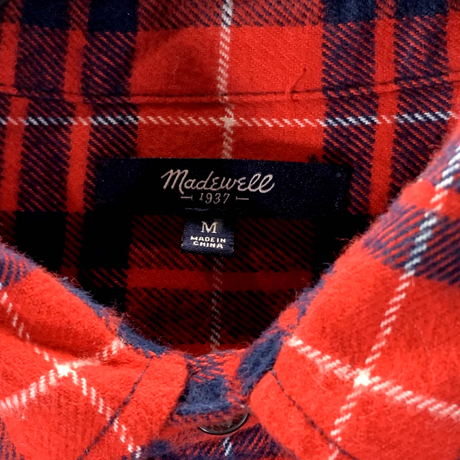 MADEWELL Women's Red Plaid Flannel Button-Up Long Sleeve Shirt SZ M