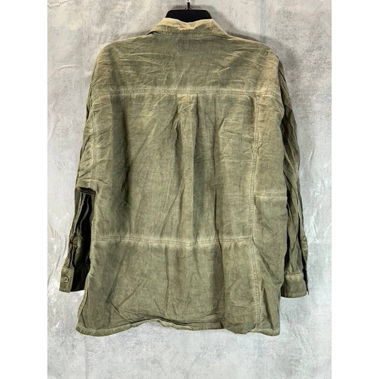 BDG URBAN OUTFITTERS Women's Olive Dye Cotton Button-Up Long-Sleeve Shirt SZ S