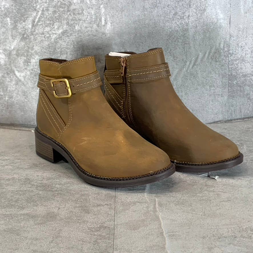 CLARKS Collection Women's Dark Tan Leather Maye Strap Ankle Boots SZ 7