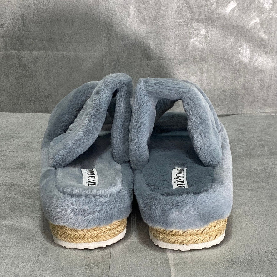 OLIVIA MILLER Blue Ortona Furry Wedge Slide Sandals SZ 9