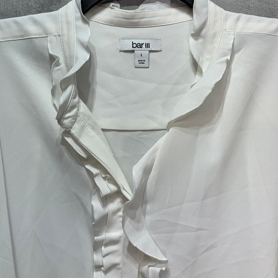 BAR III White Ruffle V-Neck Button-Up Long Sleeve Blouse SZ L