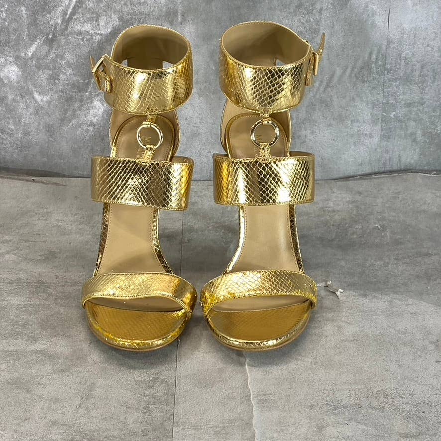 MICHAEL MICHAEL KORS Women's Gold Metallic Amos Ankle Cuff Stiletto Sandals SZ10