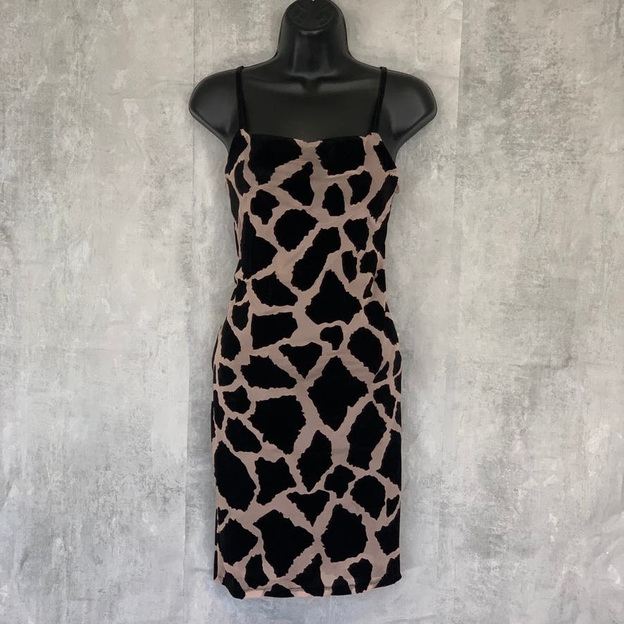 TOPSHOP Black Large Animal Printed Spaghetti Strap Mini Bodycon Dress SZ 6