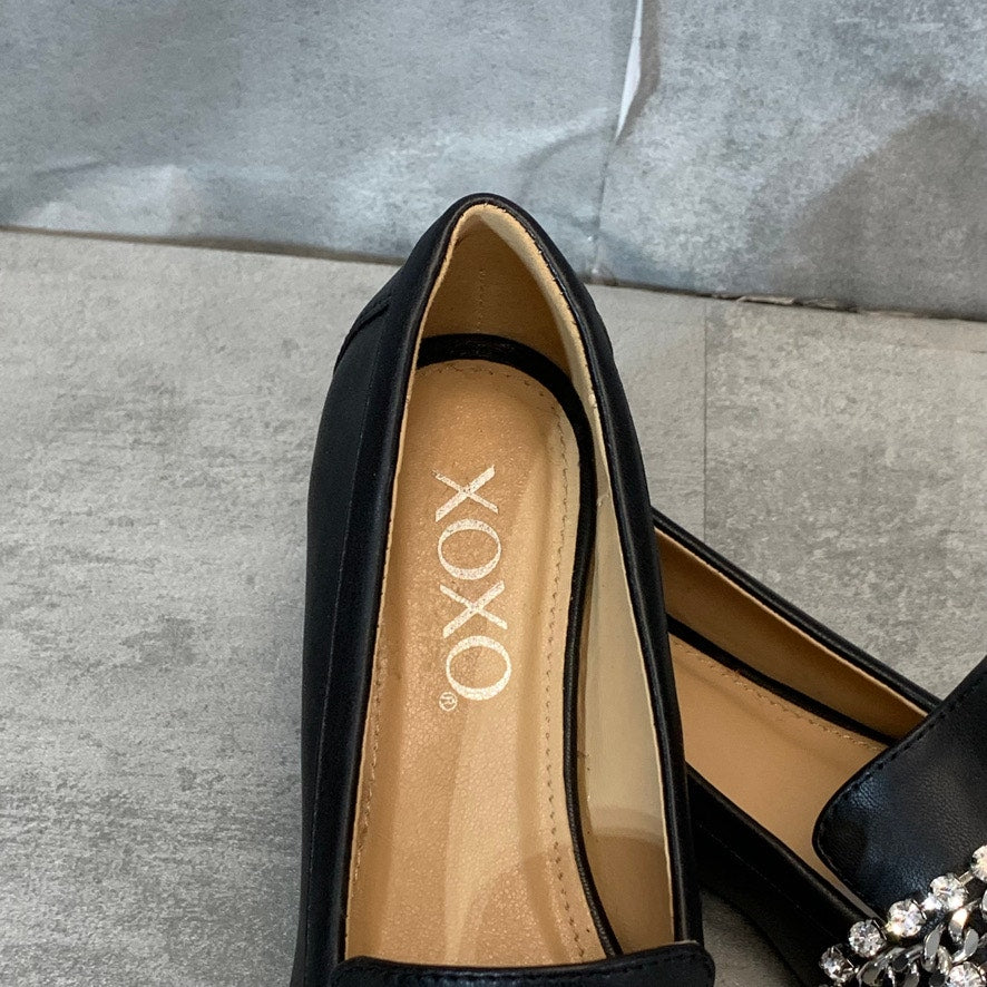 XOXO Black Vona Crystal Chain Embellished Pointed-Toe Slip-On Flats SZ 6