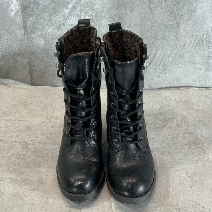 SUN+STONE Women's Black Sloanie Block-Heel Lug Sole Side-Zip Hiker Boots SZ 7.5