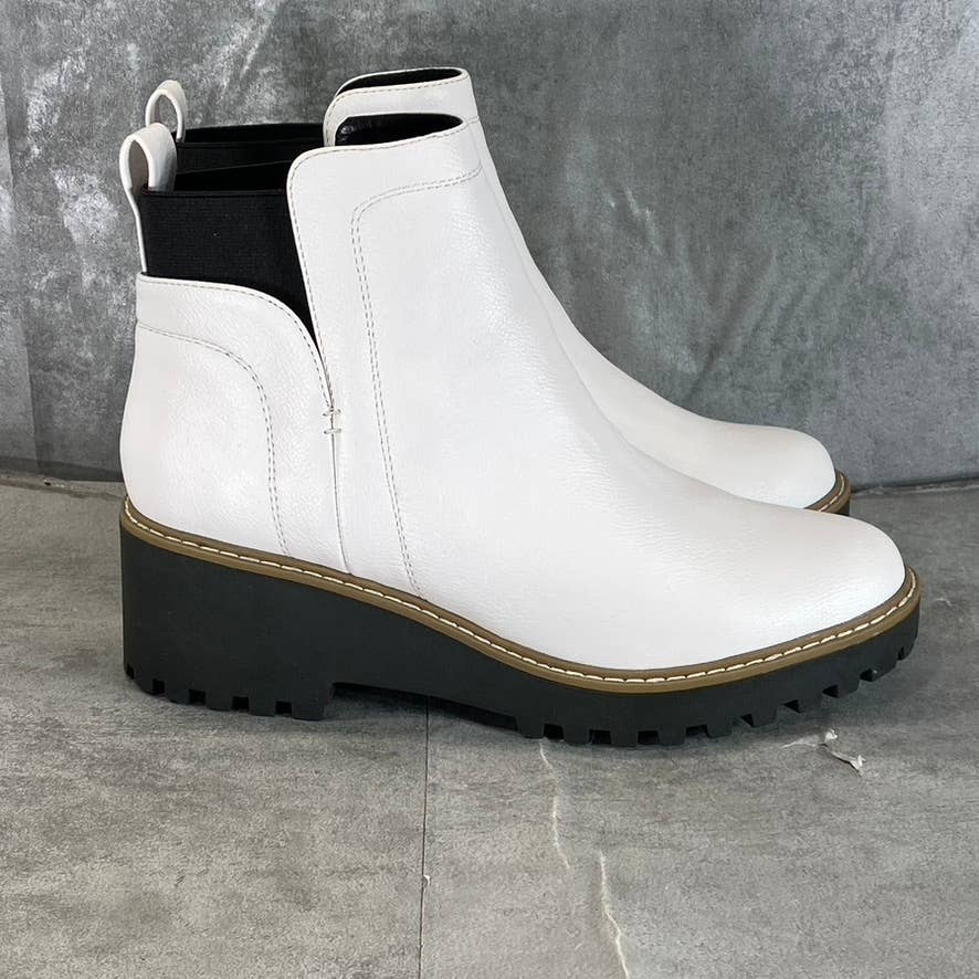 DV By Dolce Vita Women's White Faux-Leather Rielle Pull-On Platform Boots SZ 9