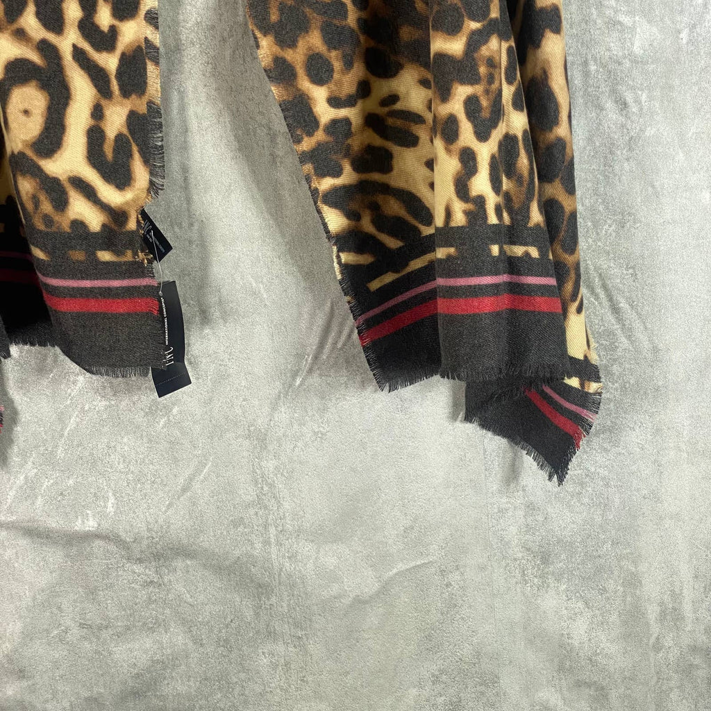 INC INTERNATIONAL CONCEPTS Women's Brown Leopard-Print Striped Wrap SZ OS