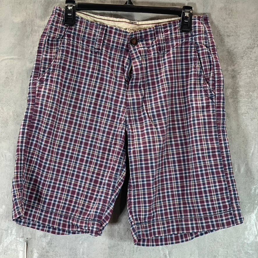 AMERICAN EAGLE Outfitters Men's Red/Navy Gingham Classic Length Shorts SZ 28