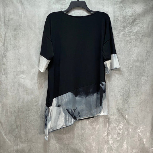 ALFANI Women's Black/Gray Scoopneck Asymmetrical Hem Short Sleeve Top SZ M