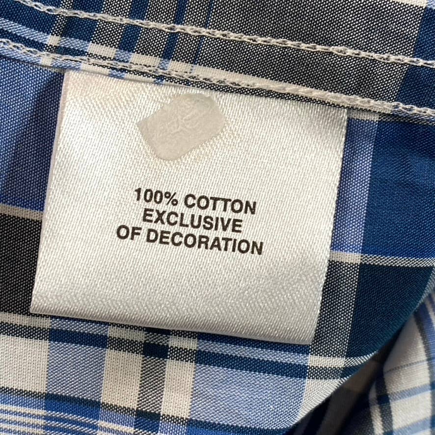 TAILORDBYRD Men's Blue Plaid Button-Up Short-Sleeve Shirt SZ XL