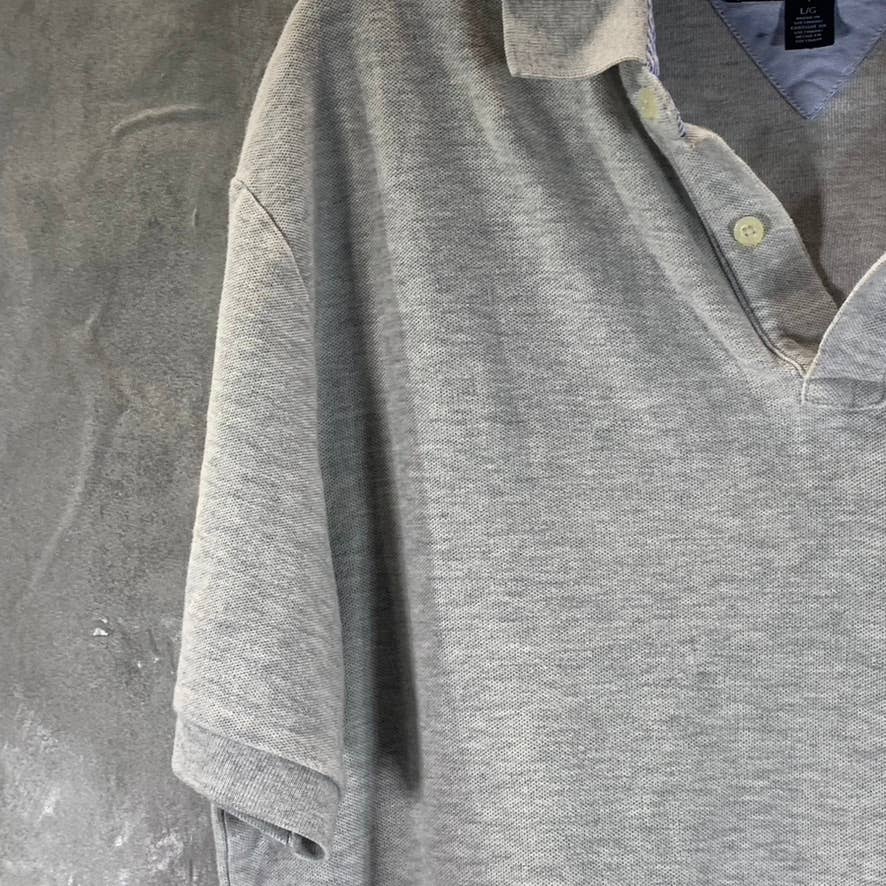 TOMMY HILFIGER Men's Heather Grey Classic-Fit Pique Short-Sleeve Polo Shirt SZ L