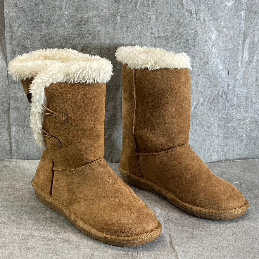 SUGAR Women's Cognac Marty Cozy Faux Fur Memory Foam Pull-On Boots SZ 7