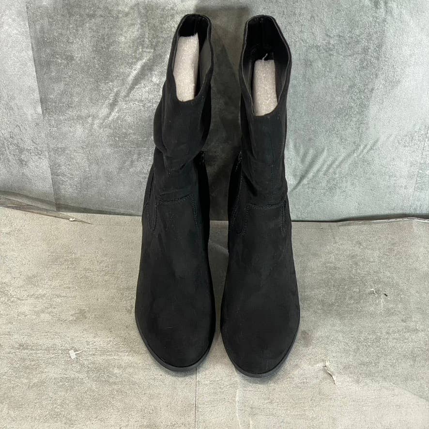 STYLE & CO Women's Black Micro Saraa Round-Toe Block-Heel Mid-Shaft Boots SZ 7