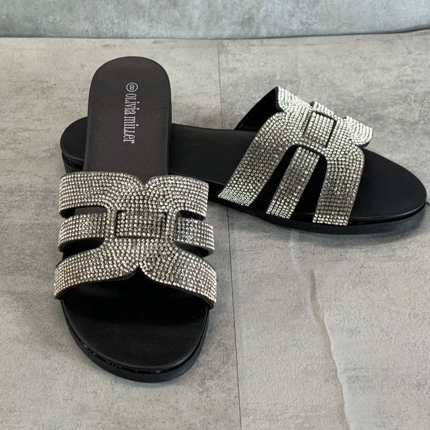 OLIVIA MILLER Women's Black Saltspring Rhinestone Embellished Strap Sandals SZ 8