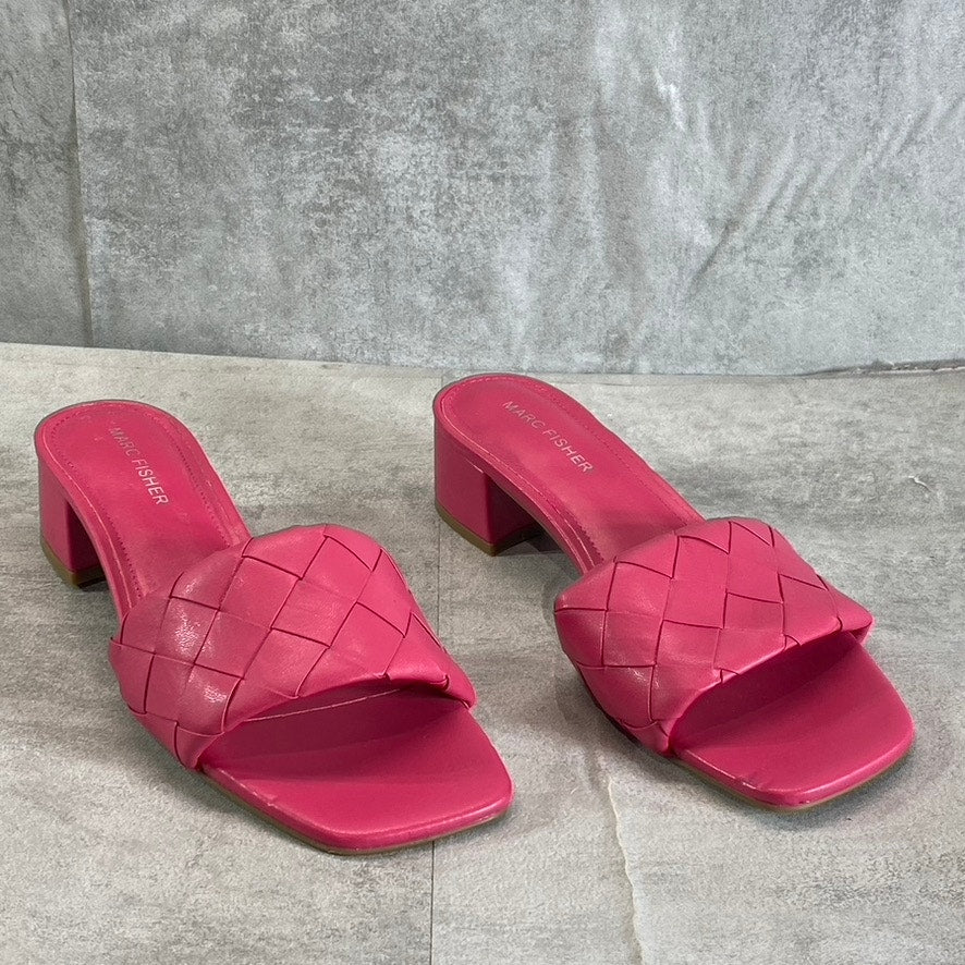 MARC FISHER Women's Pink Casper Weave Square-Toe Slip-On Block-Heel Sandals