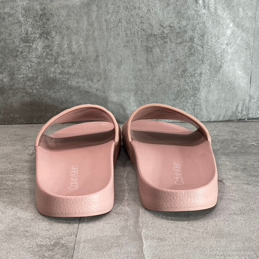 CALVIN KLEIN Women's Light Pink Asher Embossed Logo Slide Sandals SZ 5