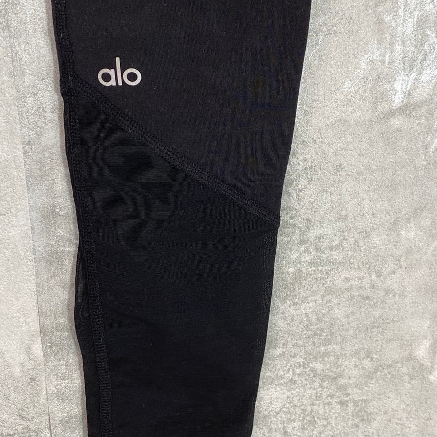 ALO Black/Glossy/Mesh Yoga Sheila Colorblock Seam Pocket Stretch Leggings SZ 2XS