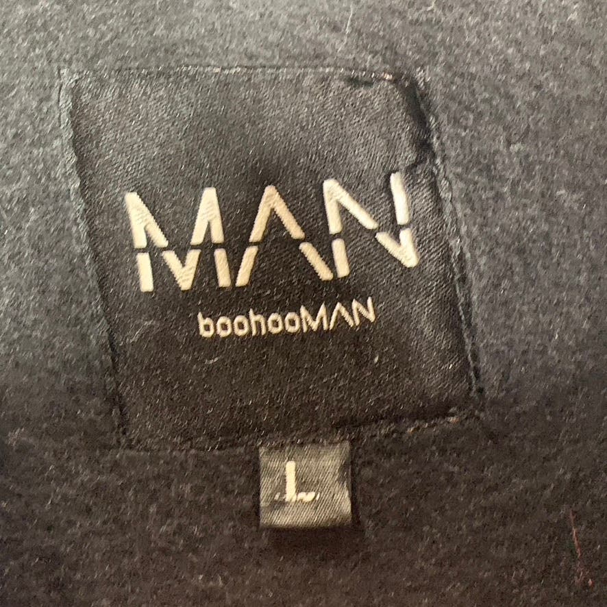 BOOHOOMAN Men's Black Brushed Ottoman Collared Zip Through Overshirt SZ L