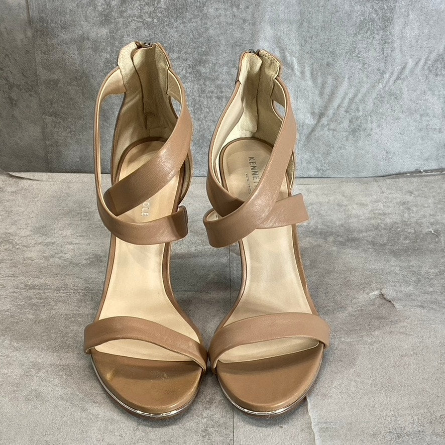 KENNETH COLE NEWYORK Women's Latte Brooke Cross Strap Heeled Round-Toe Dress Sandals SZ 10