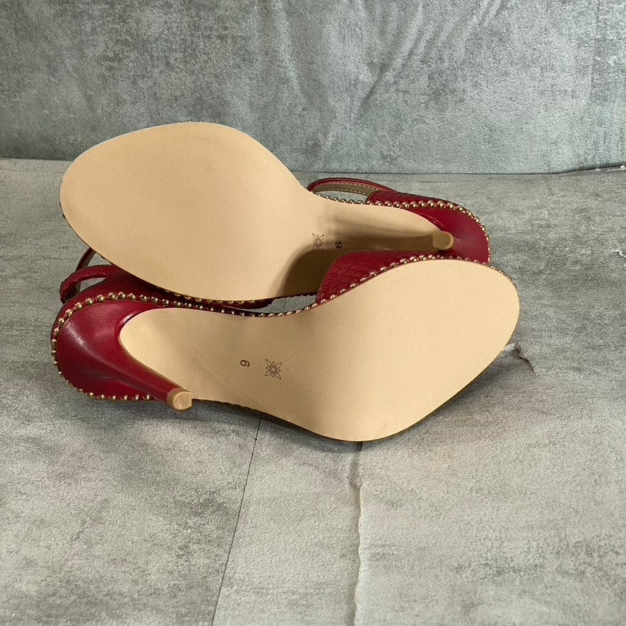 BCBGENERATION Lipstick Breach Leather Jaxina Textured Stiletto Sandals SZ 6