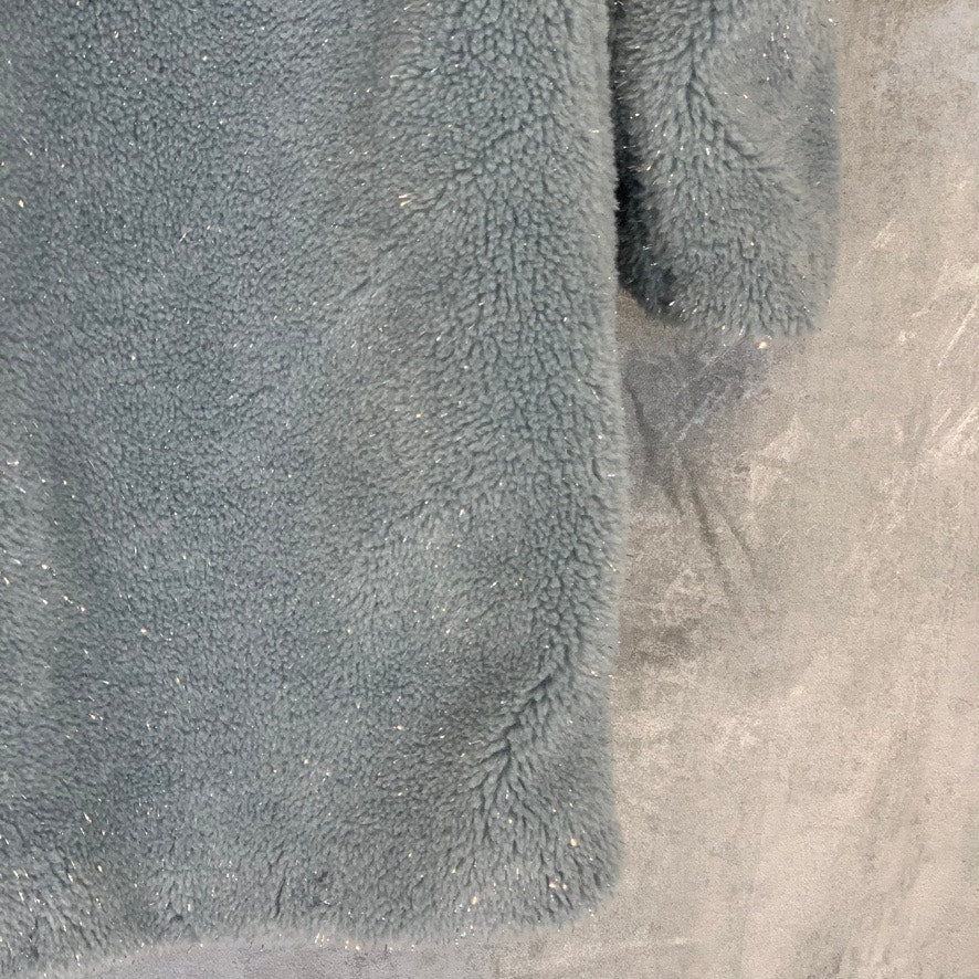 BCBGeneration Baby Blue Lurex Faux Fur Speckled Mid-Length Teddy Coat SZ M