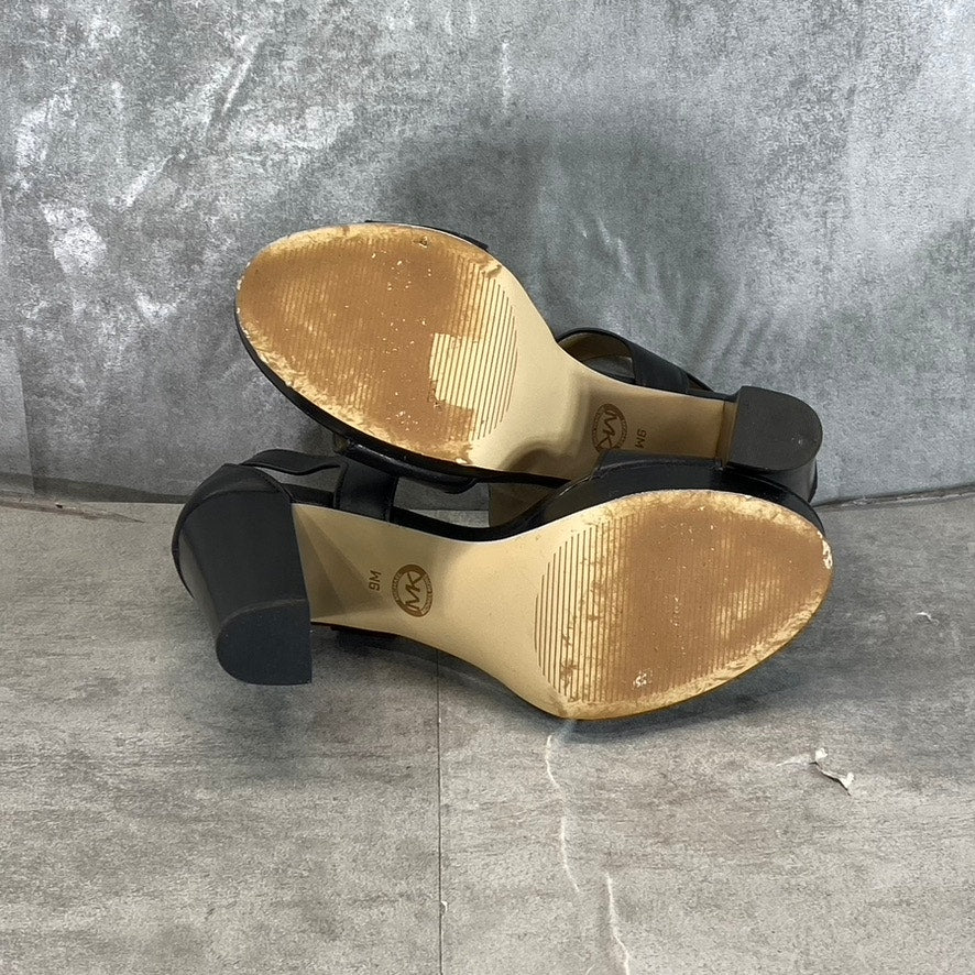 MICHAEL MICHAEL KORS Women's Black Leather Berkley T-Strap Platform Sandals SZ 9