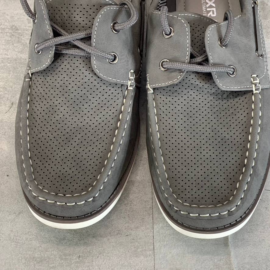 XRAY Men's Gray Perforated Faux-Leather Zahav Lace-Up Boat Shoes SZ 8.5